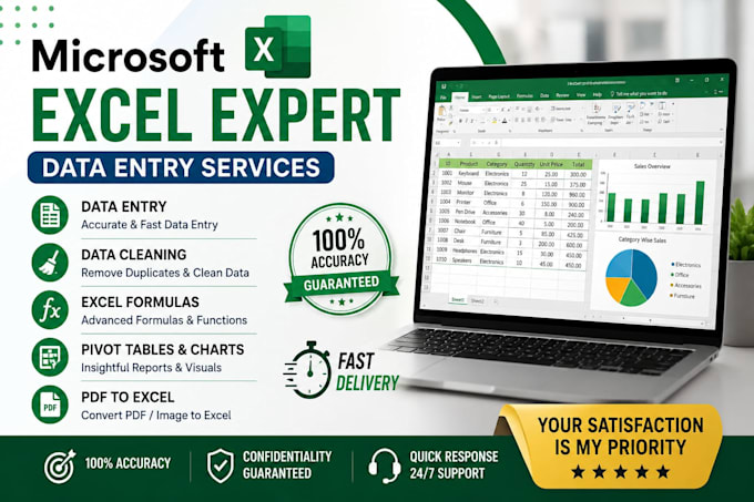 be your microsoft excel expert for data entry, formulas and dashboards