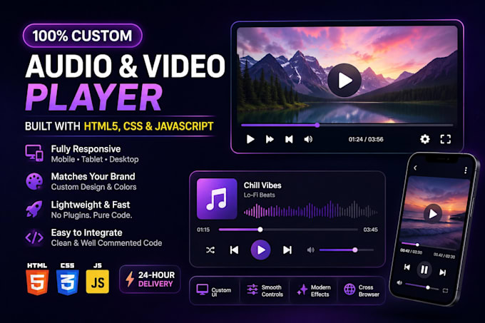 code custom HTML5 audio and video player using javascript