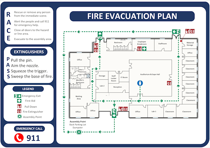 design a professional evacuation plan fire safety and emergency exit