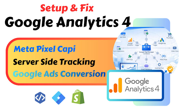 setup fix gtm google analytics 4 ads conversion ecommerce tracking for shopify