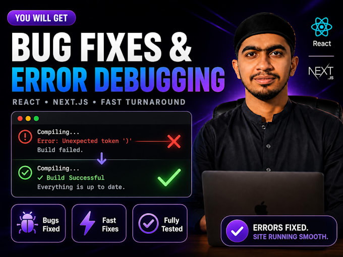 fix react nextjs website bug error debugging fast fixes bug fixing