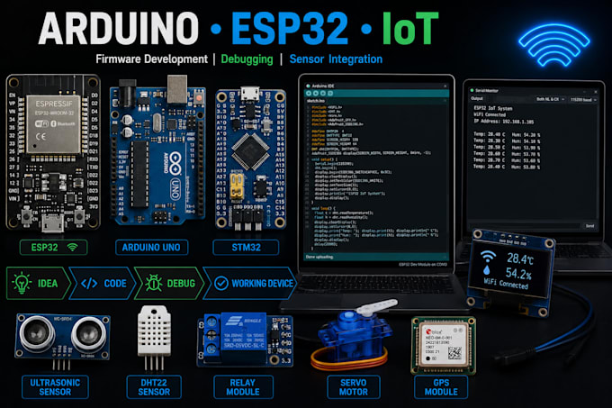 write arduino code, esp32 firmware, embedded c programming