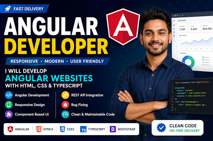develop angular responsive web application and fix HTML CSS bugs
