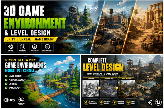 create 3d game environment and level design for unity unreal