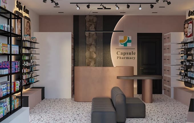 accentuate 3d pharmacy store,3d clinic design,cgi medical store, interior design