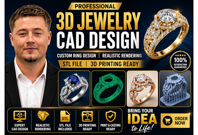 do 3d jewelry cad design realistic rendering custom ring design stl 3d printing