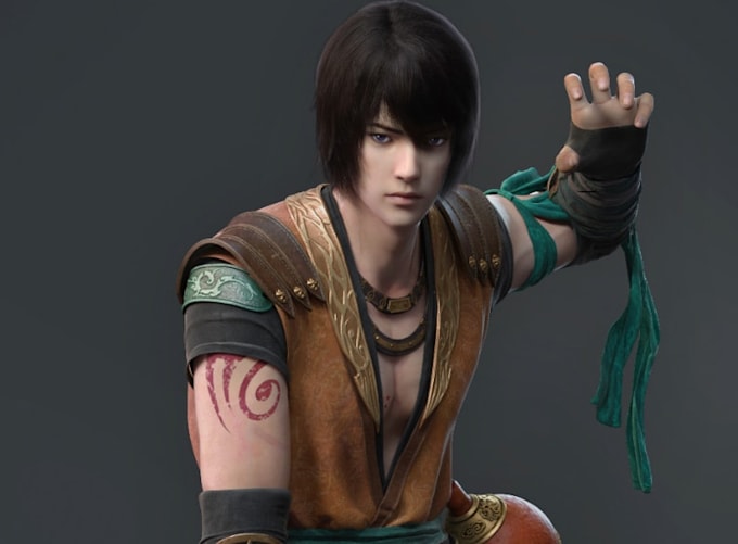 build stylized 3d ninja character with textures for game, 3d weapon, uv mapping