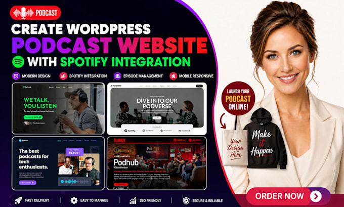 create wordpress podcast website, spotify integration podcast website redesign