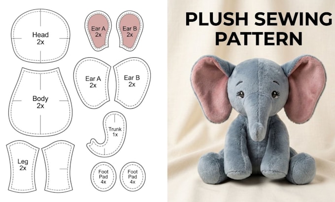 design sewing pattern tech pack for handmade plush toy stuffed animal plushie