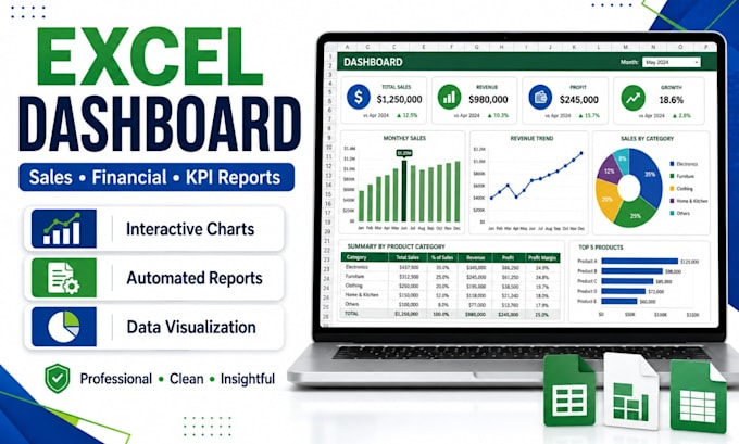 create excel dashboard, sales dashboard, and automated reports