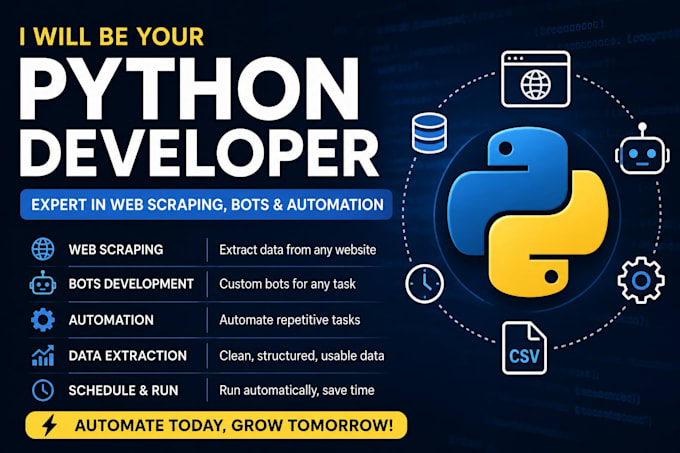 be your python developer expert for web scraping, bots and automation