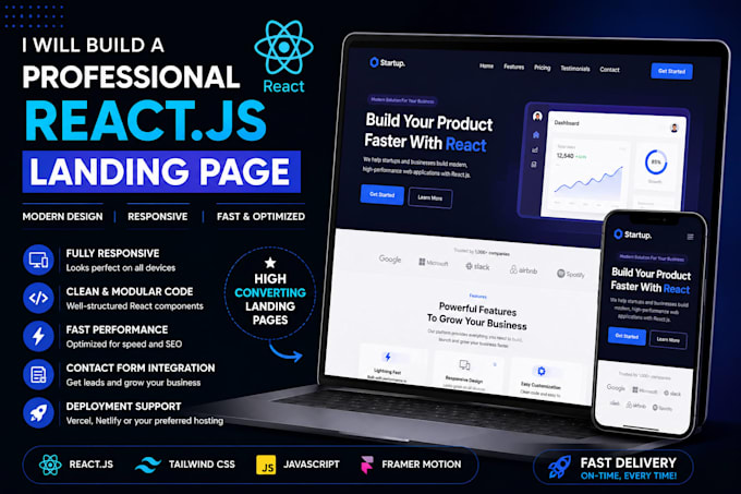 build a professional react js landing page