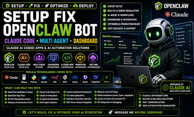 setup fix open claw bot claude code multi agent dashboard claude ai coded apps