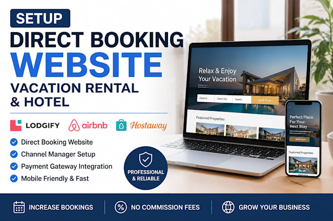 setup direct booking website vacation rental lodgify hotel, airbnb hostaway