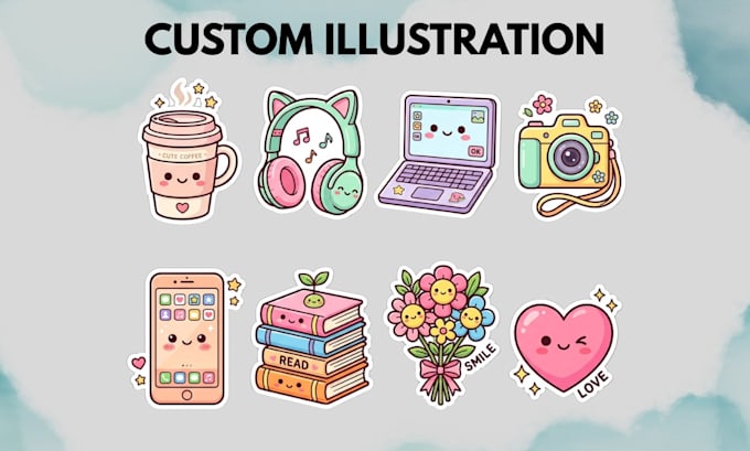 create cute custom illustration stickers and character