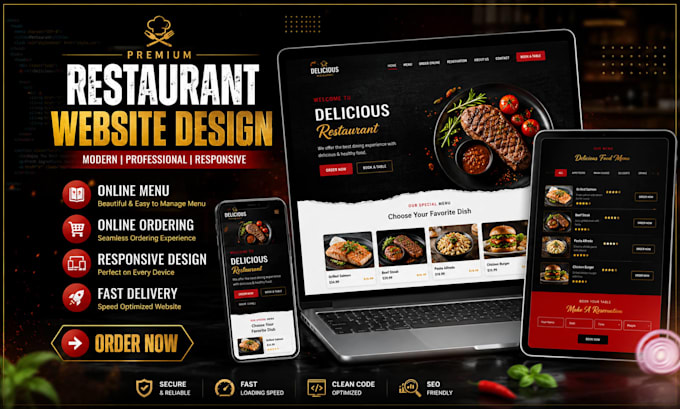 design a restaurant website with menu setup and online orders