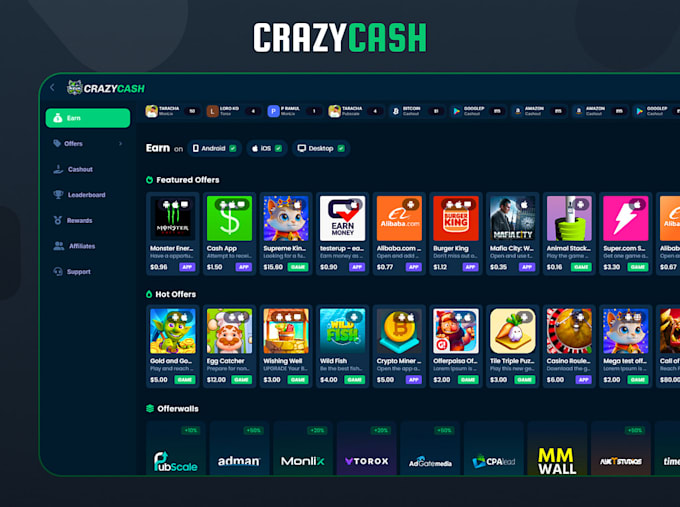 develop an high quality offerwall and survey reward website