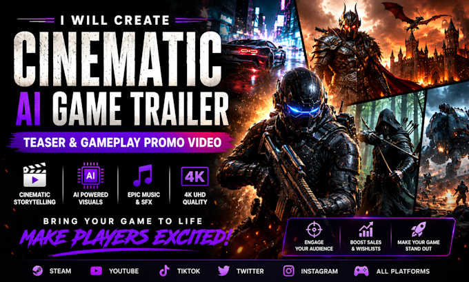 create cinematic ai game trailer, teaser and gameplay promo video