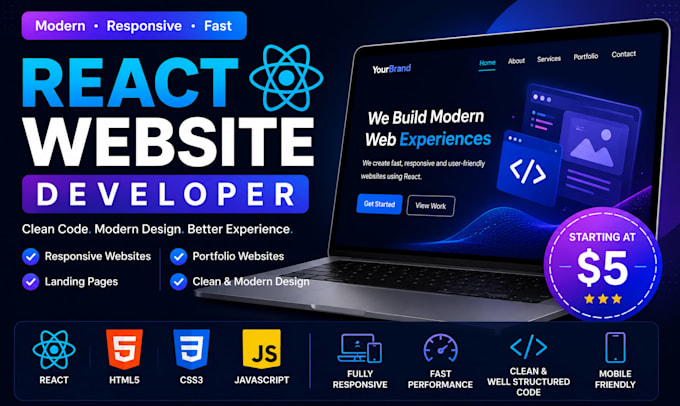 build responsive react websites and landing pages