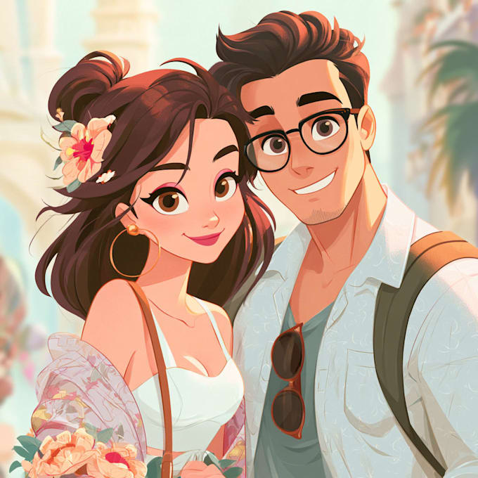 draw cartoon disney couple portrait