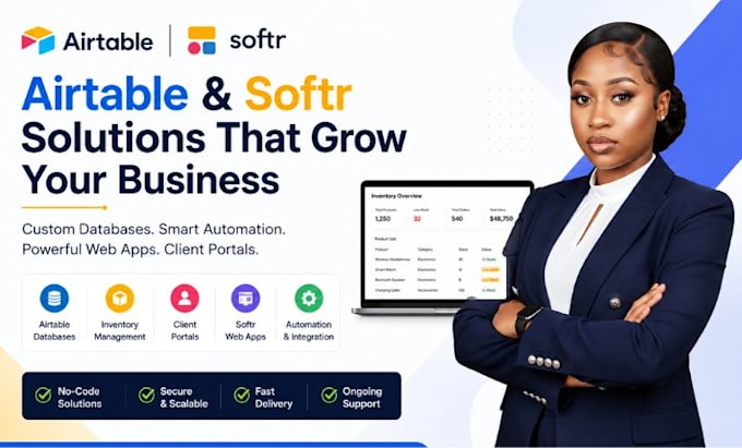 build airtable inventory, softr client portal, database and  web app