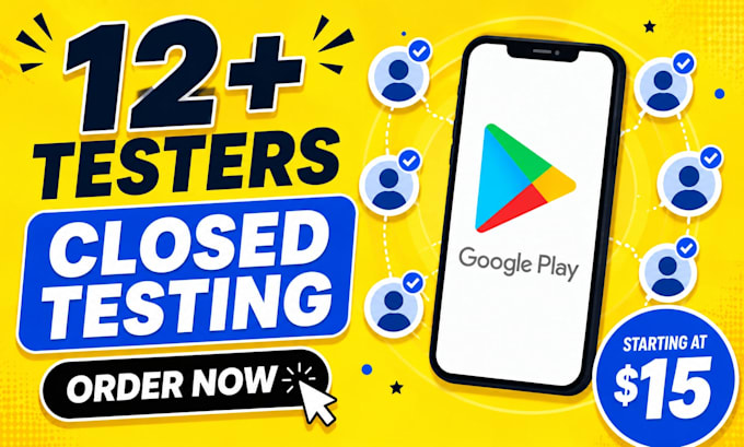 provide 12 or 20 testers for google play closed testing for 14 days
