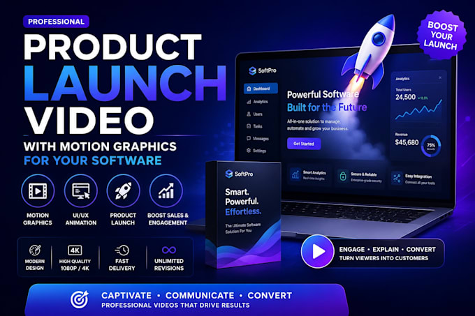create a promotional product launch video with motion graphics for your software