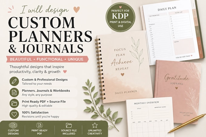 design custom digital and printable planners, journals