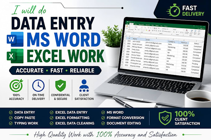 do accurate data entry, microsoft excel, word, and typing