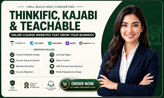 build thinkific website kajabi website teachable online course website podia