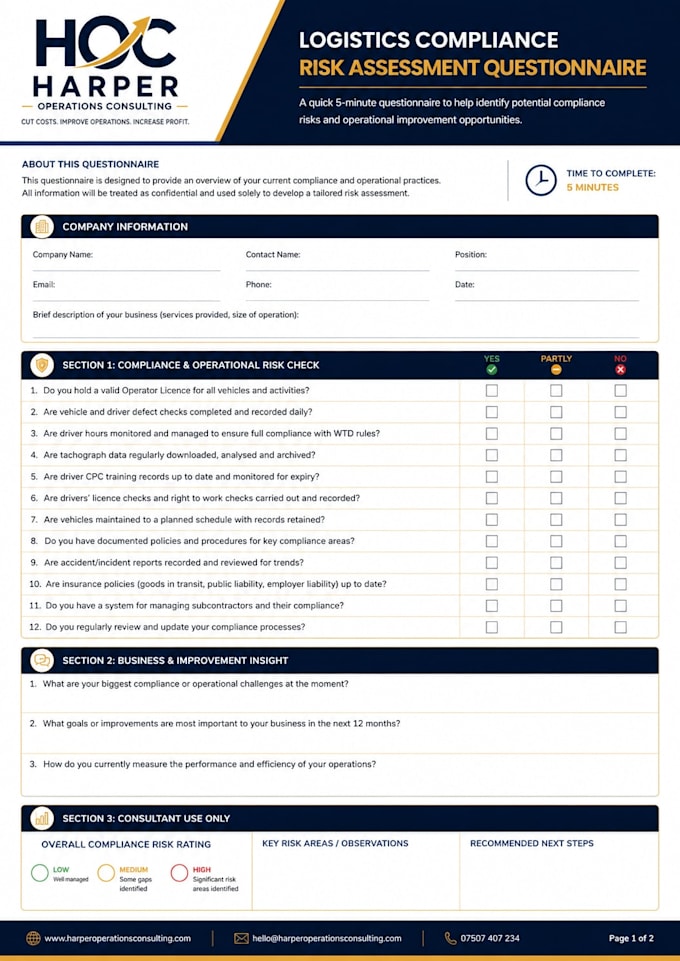 complete a professional logistics and transport compliance risk assessment