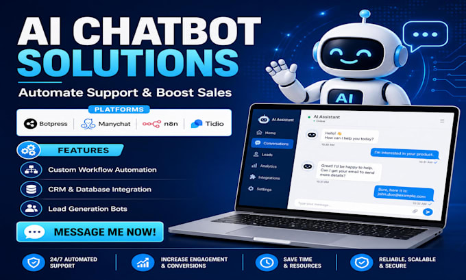 build and integrate ai chatbot n8n ai agent tidio dialogflow botpress and retell