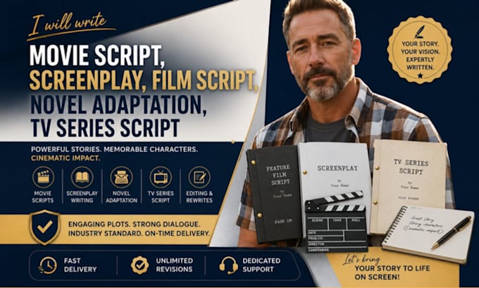 write movie script, screenplay, film script, novel adaptation, TV series script
