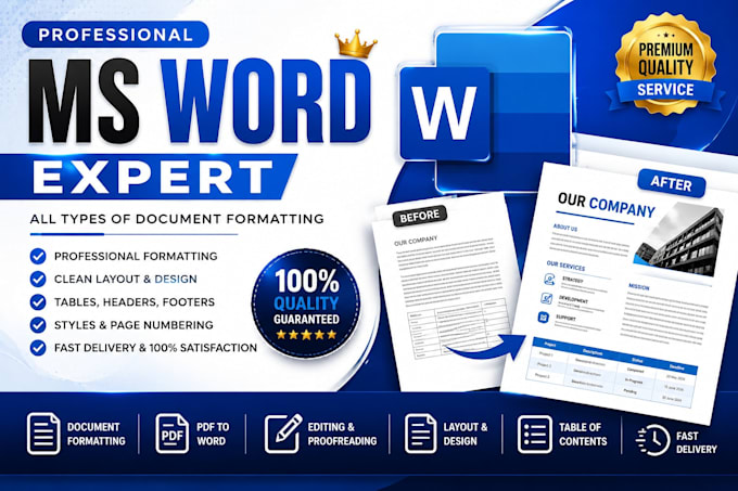 do professional microsoft word formatting, editing and document design