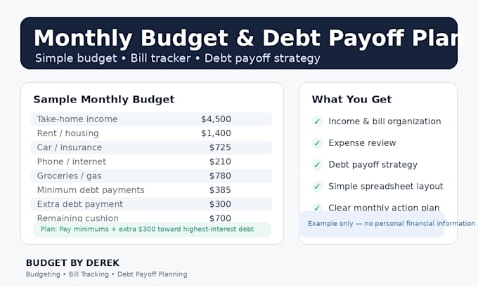 create a simple monthly budget and debt payoff plan