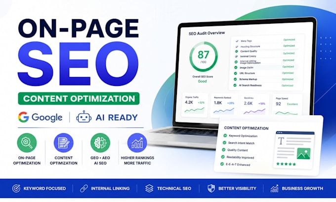 do on page SEO, content optimization, GEO and aeo for your website