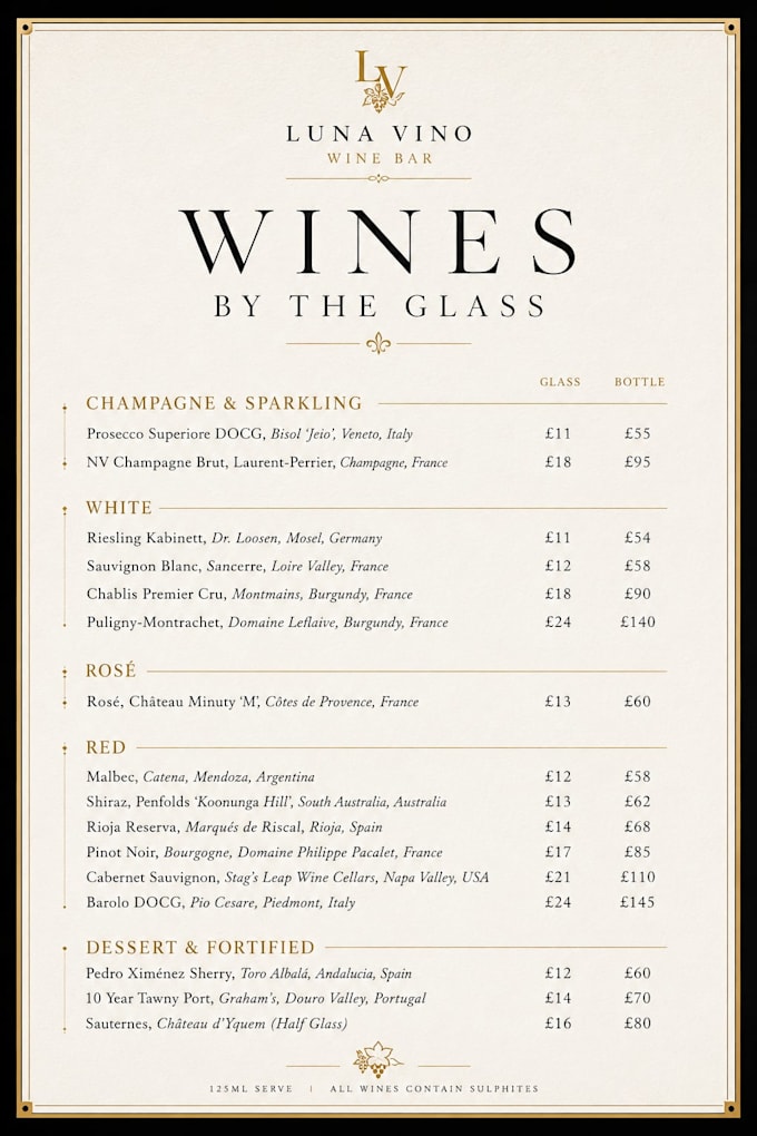 design an elegant wine list menu