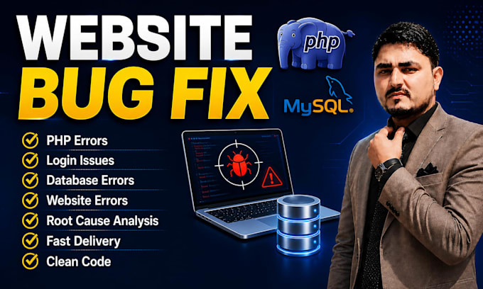 fix PHP, mysql, website bugs, login and database errors