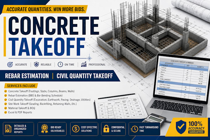 do concrete takeoff, rebar estimation and civil quantity takeoff