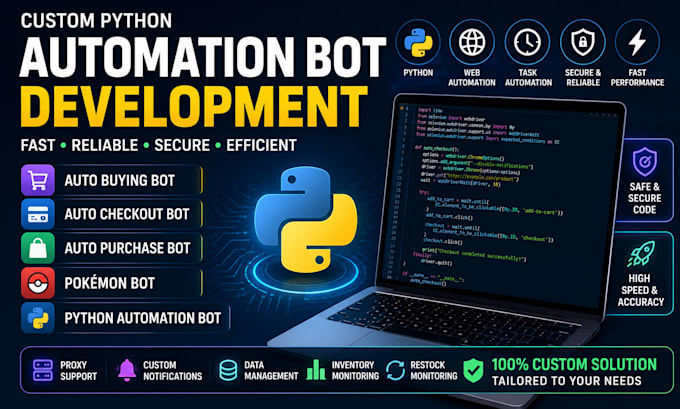 build auto buying bot, checkout bot, pokemon bot, auto purchase bot, python bot