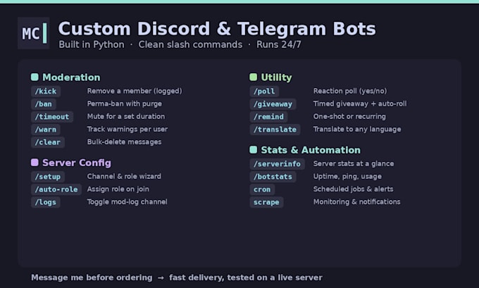 build a custom discord or telegram bot in python