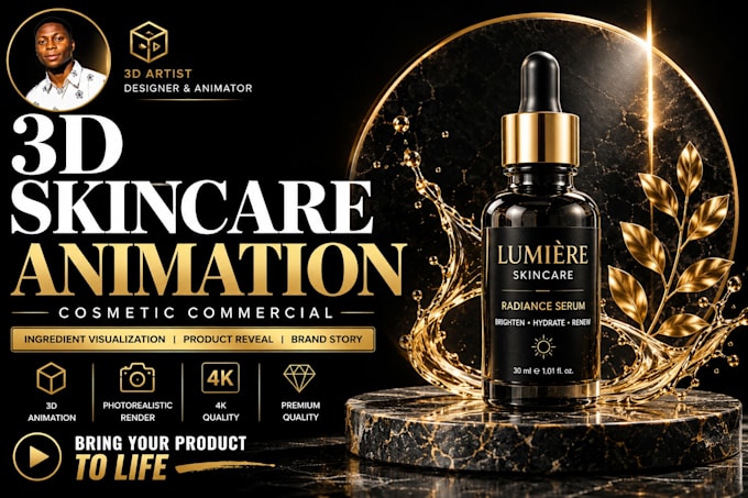 create 3d skincare product animation cosmetic commercial ingredient visualizatio