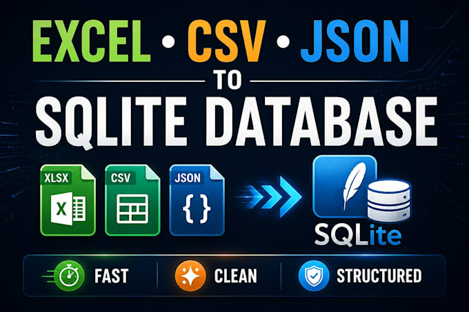 convert excel, CSV or json into a professional sqlite database