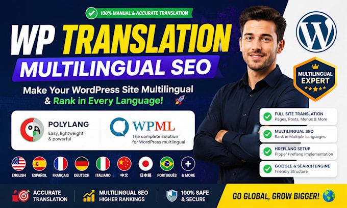 setup wordpress wpml polylang multilingual translation and multi language seo