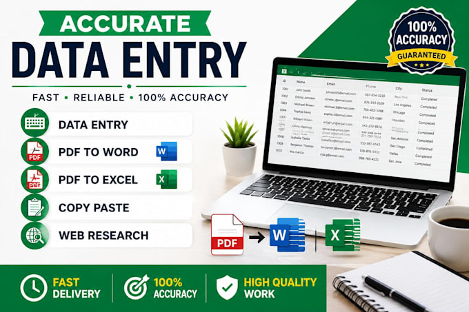 do accurate data entry,copy paste,pdf to word and excel