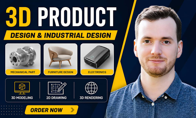 do 3d product design, 3d industrial design and 3d cad design in solidworks