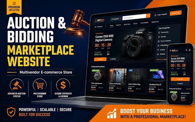 build and develop auction bidding marketplace multivendor ecommerce website