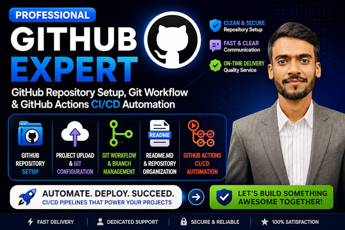 set up github repository, git workflow and github actions ci cd for your project