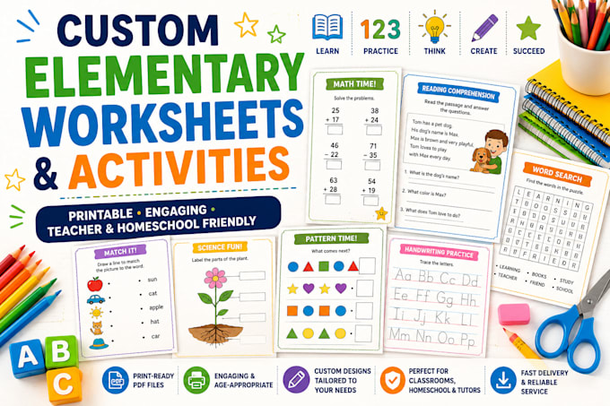 develop custom elementary education worksheets and printables