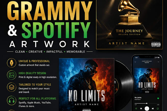 design or redesign a professional grammy and spotify artwork